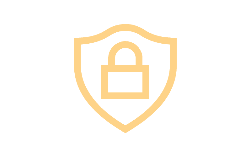 A gold shield icon featuring a padlock in the center, symbolizing security and protection.