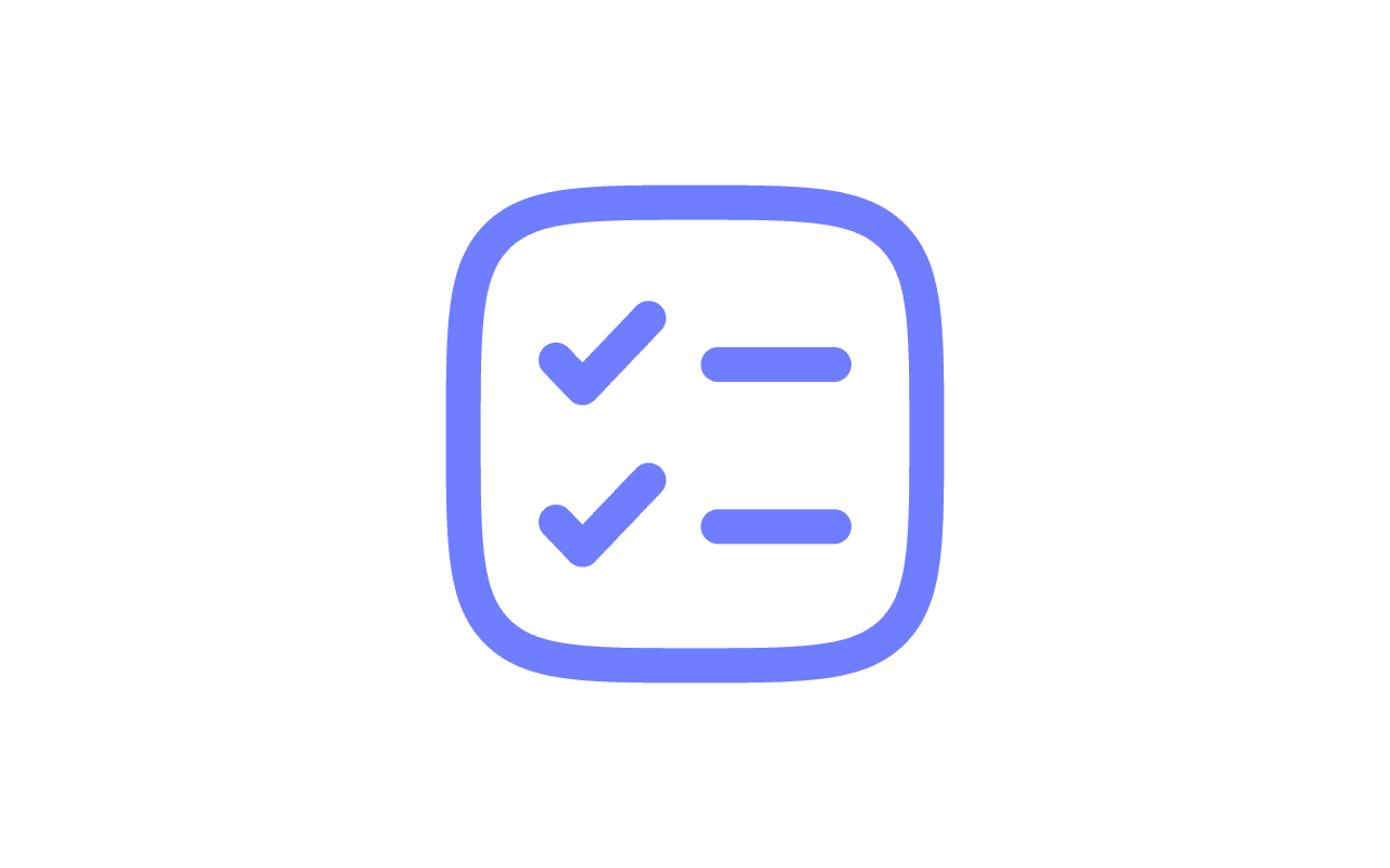 A purple icon depicting a checklist with two checkmarks and corresponding horizontal lines inside a rounded square, symbolizing tasks or lists.